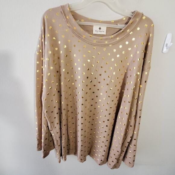 GOLD POLKA dot long sleeve‎ super soft top large - Picture 1 of 5
